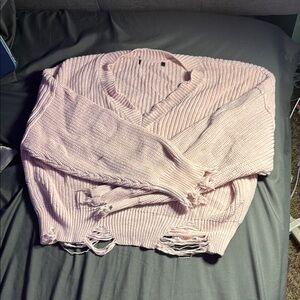 Pink Distressed Knit Sweater